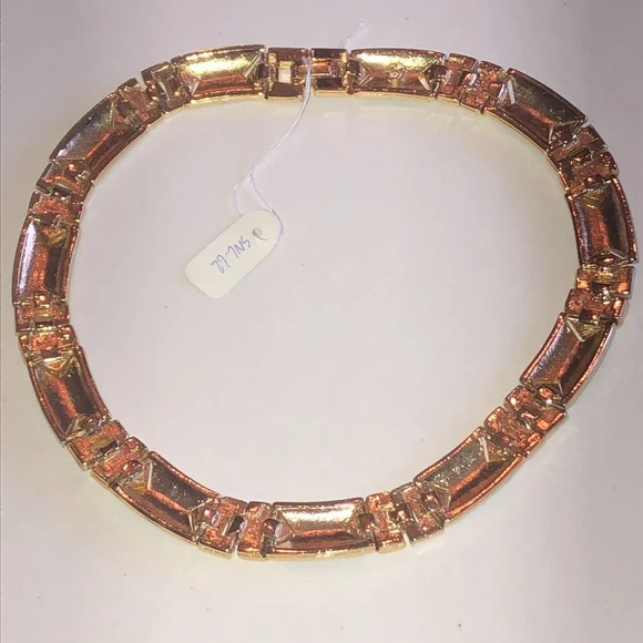 Angel Brand Signed Green Enamel CZ Rhinestone Gold Tone Chunky Vintage Necklace - Picture 7 of 9